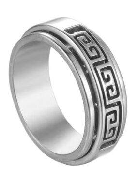 Stainless Steel Greek Key Cutout Spinner Ring Silver Fidget Band